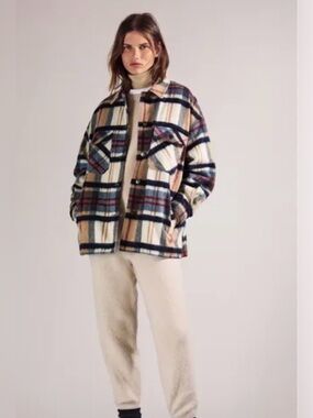 Zara Check Shacket Shirt Jacket Plaid Button Down Flannel Wool Blend Sz XS